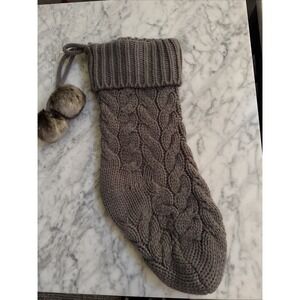 Cable Knit Christmas Stocking Gray Farmhouse Fleece Lined Cozy Cabin